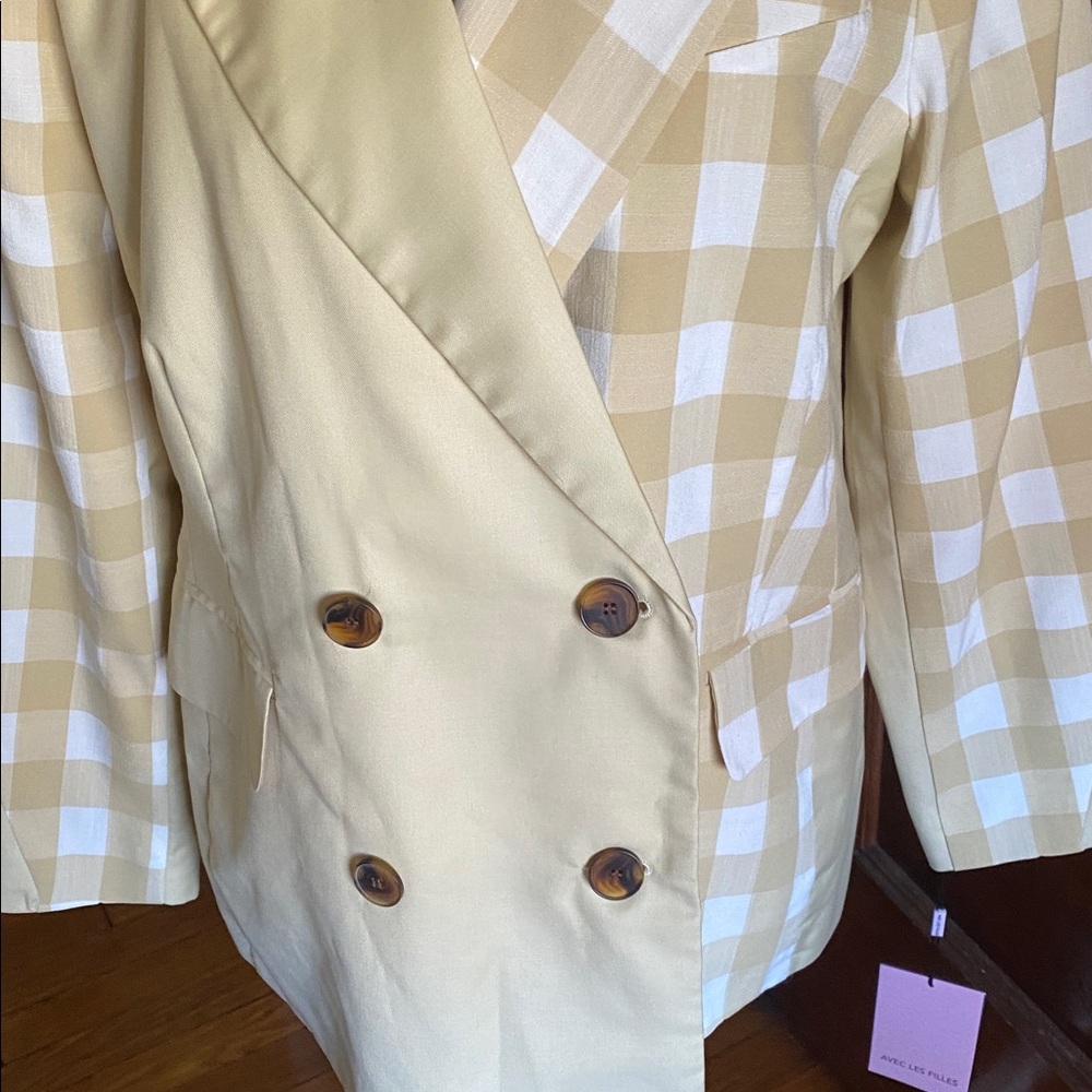 Anthropologie Avec Les Filles Mixed Gingham Blazer Jacket - Picture 4 of 5